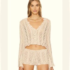 NWT House of Harlow 1960 100% Cashmere Cardigan in Novelty Pointelle Stitch